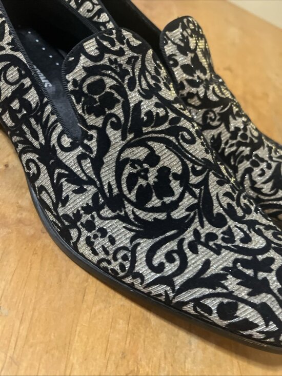 Stacy Adams Mens Swank Floral Velour OVERLAY Slip-on Loafers Black-silver Sz 11M main image 8